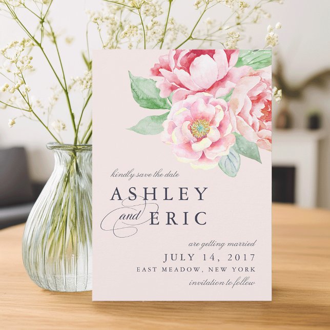 Antique Peony | Blush Floral Wedding Save The Date (Creator Uploaded)