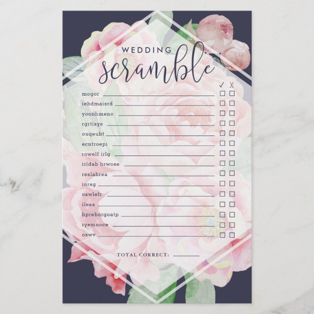 Antique Peony | Bridal Shower Word Scramble Game (Front)