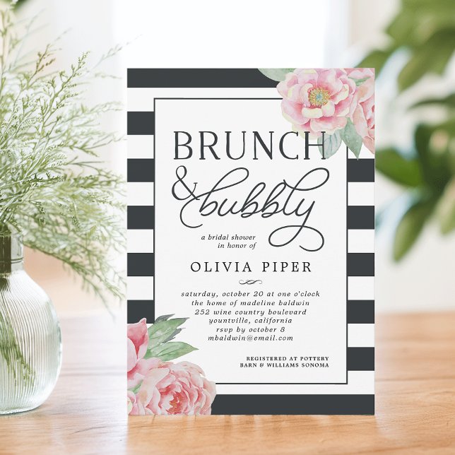 Antique Peony Brunch & Bubbly Bridal Shower Invite (Creator Uploaded)