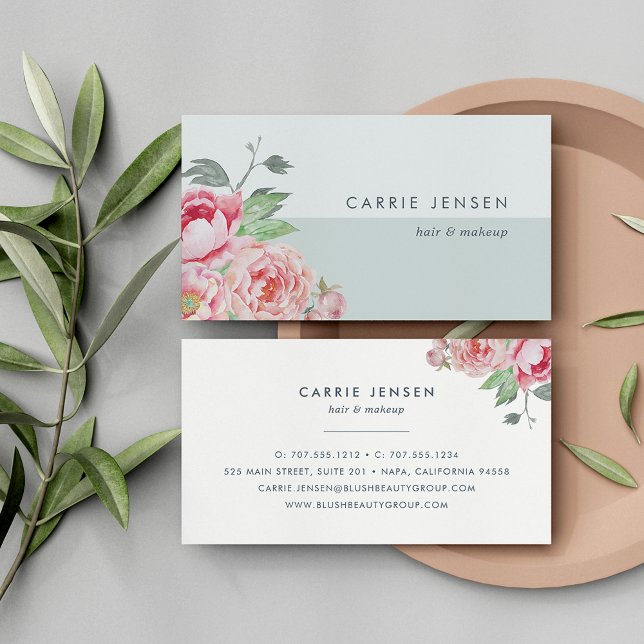 Antique Peony Colorblock Business Card (Creator Uploaded)
