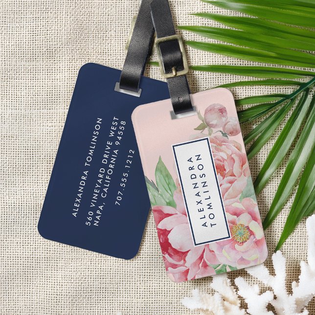 Antique Peony Personalised Luggage Tag (Creator Uploaded)