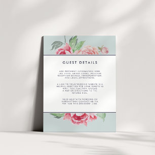 Antique Peony Wedding Guest Details Card