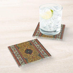 Antique Persian Carpet Elegant Design Glass Coaster