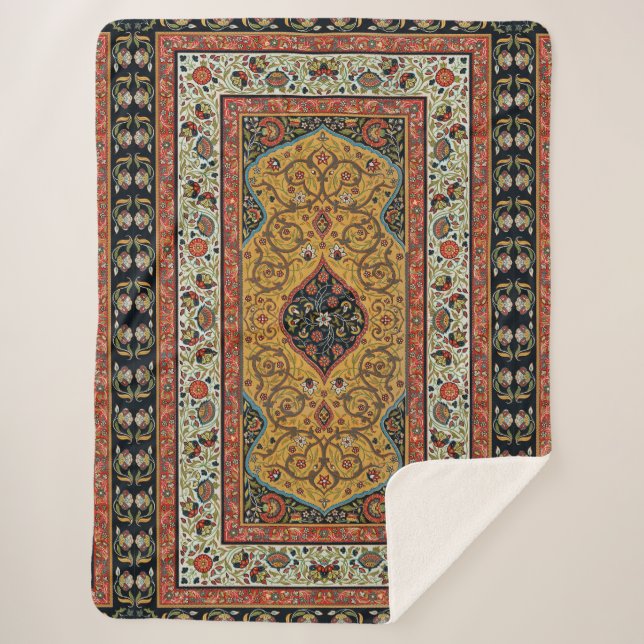 Antique Persian Carpet Elegant Design Sherpa Blanket (Front)