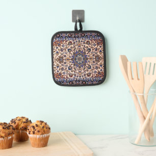 Antique Persian Pattern, Blue Oriental Carpet Pot Holder