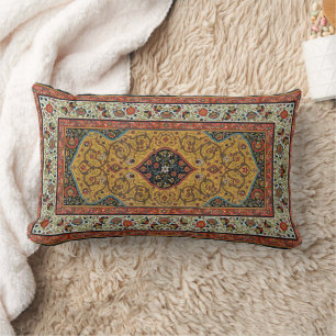 Antique Persian Rich Carpet Elegant Rug Carpet Lumbar Cushion