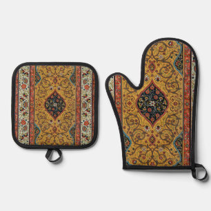 Antique Persian Rich Carpet Elegant Rug Carpet Oven Mitt & Pot Holder Set