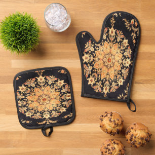 Antique Persian , Turkish Carpet Oven Mitt & Pot Holder Set