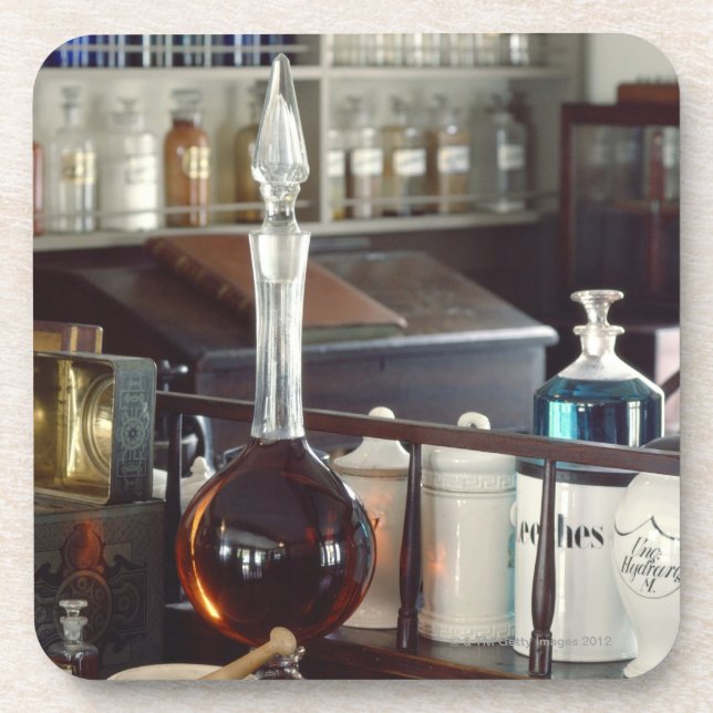 Antique pharmacy bottles coaster (Front)