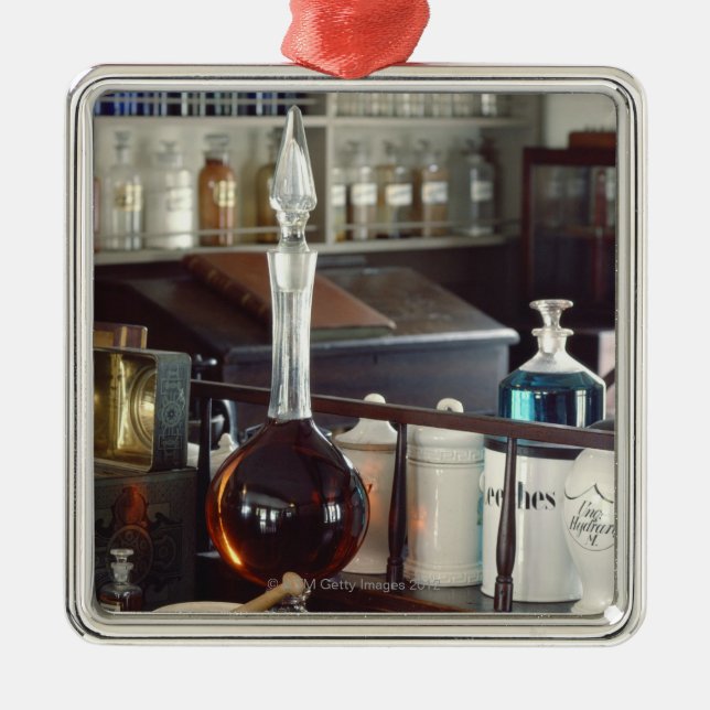 Antique pharmacy bottles metal tree decoration (Front)