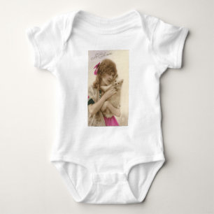 Antique Photo Victorian Woman and Dog Baby Bodysuit