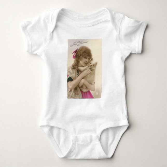 Antique Photo Victorian Woman and Dog Baby Bodysuit (Front)