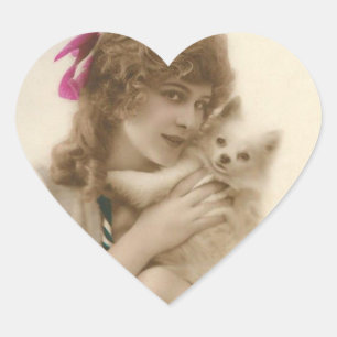 Antique Photo Victorian Woman and Dog Heart Sticker