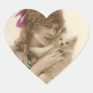 Antique Photo Victorian Woman and Dog Heart Sticker