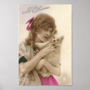 Antique Photo Victorian Woman and Dog Poster
