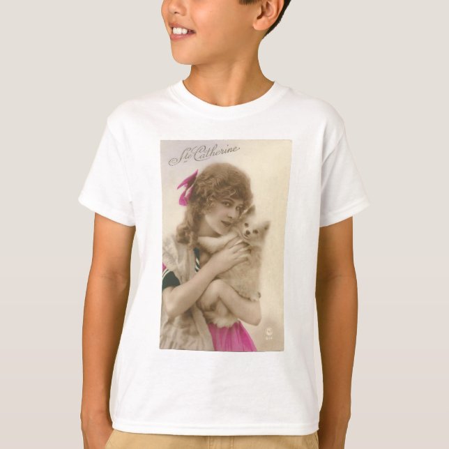 Antique Photo Victorian Woman and Dog T-Shirt (Front)