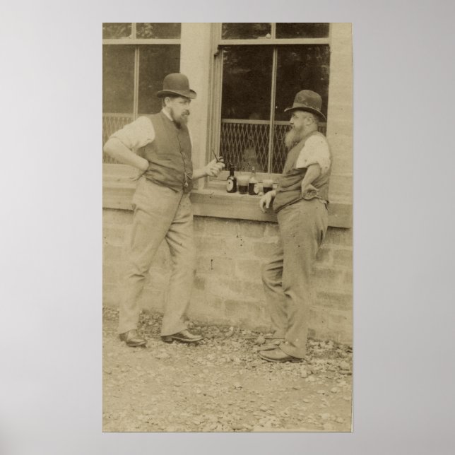 Antique photograph two men drinking beer poster (Front)
