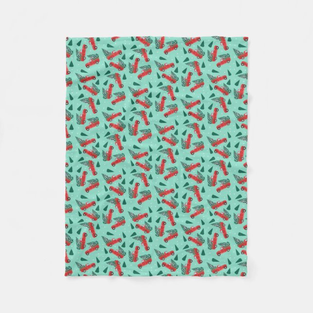 Antique Pickup Truck Christmas Tree Pattren Fleece Blanket (Front)