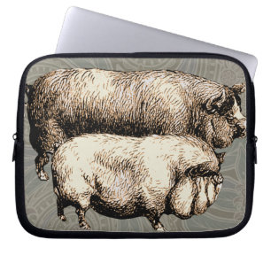 Antique Pigs Vintage piggy drawing Laptop Sleeve
