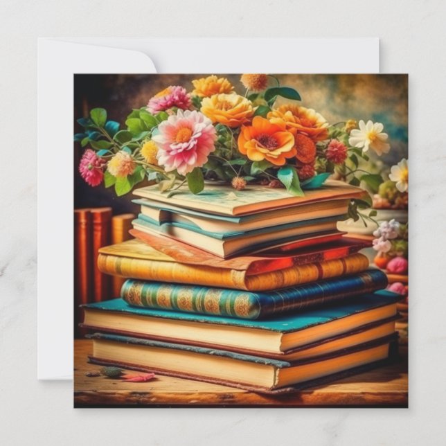 Antique Pile of Vintage Books and Flowers (Front)