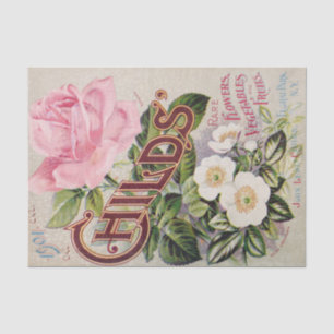 Antique Pink and White Roses Catalogue Tissue Pape Paper