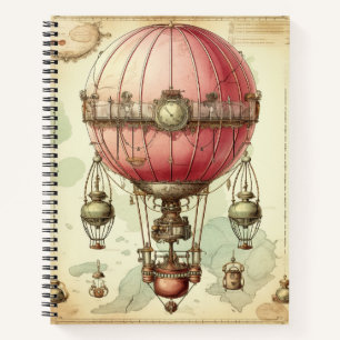 Antique Pink Balloon Airship Victorian Notebook
