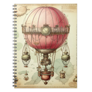 Antique Pink Balloon Airship Victorian Notebook
