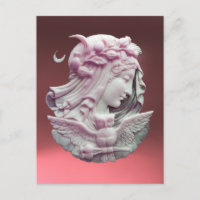 ANTIQUE PINK CAMEO,MOON LADY OF NIGHT WITH OWL