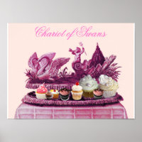 ANTIQUE PINK CHARIOT OF SWANS AND CUPCAKES