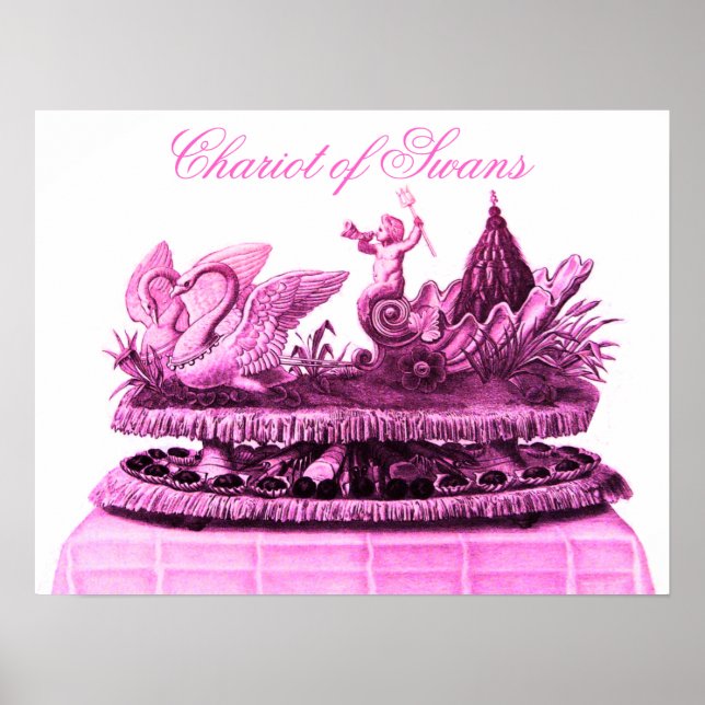 ANTIQUE PINK CHARIOT OF SWANS AND CUPCAKES POSTER (Front)