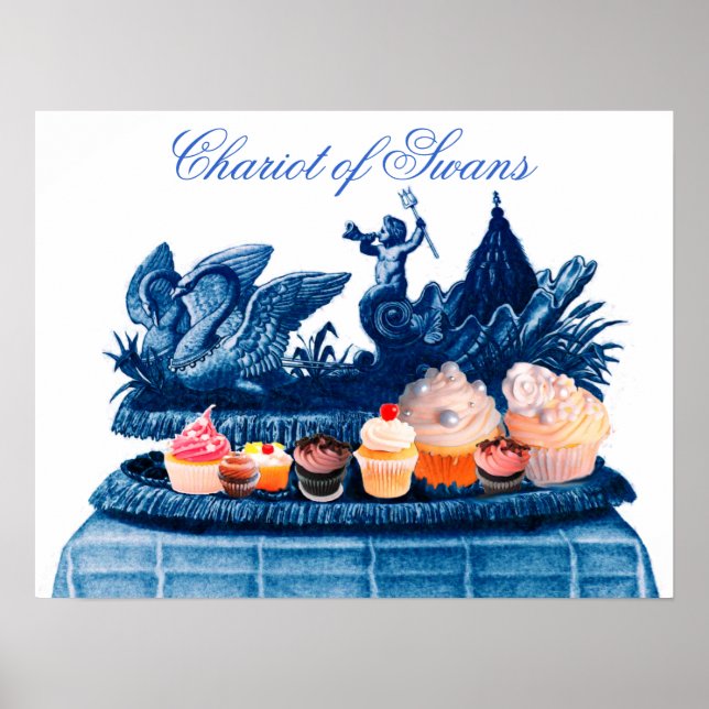 ANTIQUE PINK CHARIOT OF SWANS AND CUPCAKES POSTER (Front)