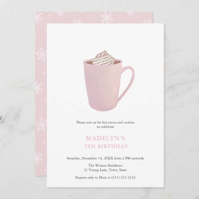 Antique Pink Hot Chocolate Cookies Birthday Party Invitation (Front/Back)