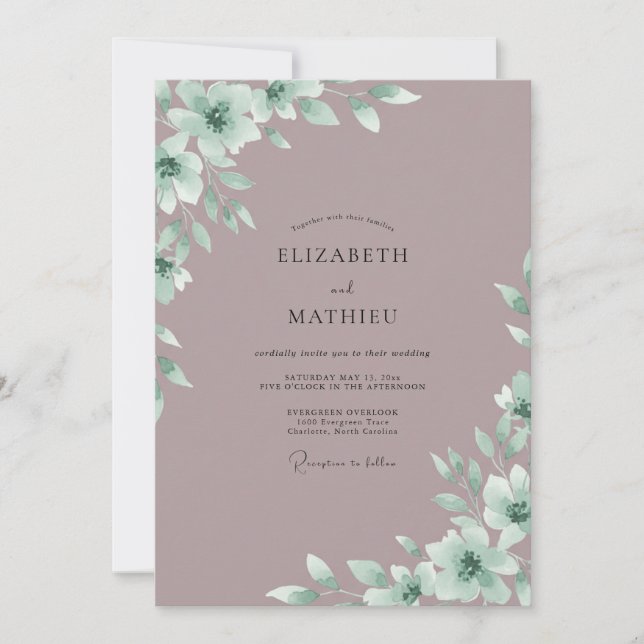 Antique Pink Mint Foliage Eucalyptus Wedding Invitation (Front)