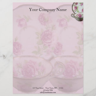 Antique Pink Rose Tea Cup on Mauve Letterhead