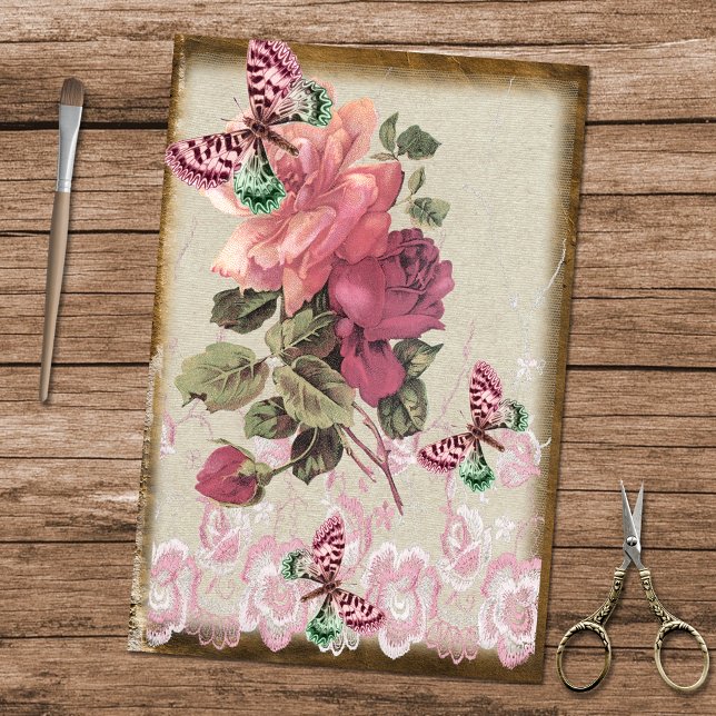 Antique Pink Roses Butterflies and Lace Tissue Paper (Creator Uploaded)