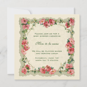 Antique Pink Roses Flowers Floral  Baby Shower Invitation