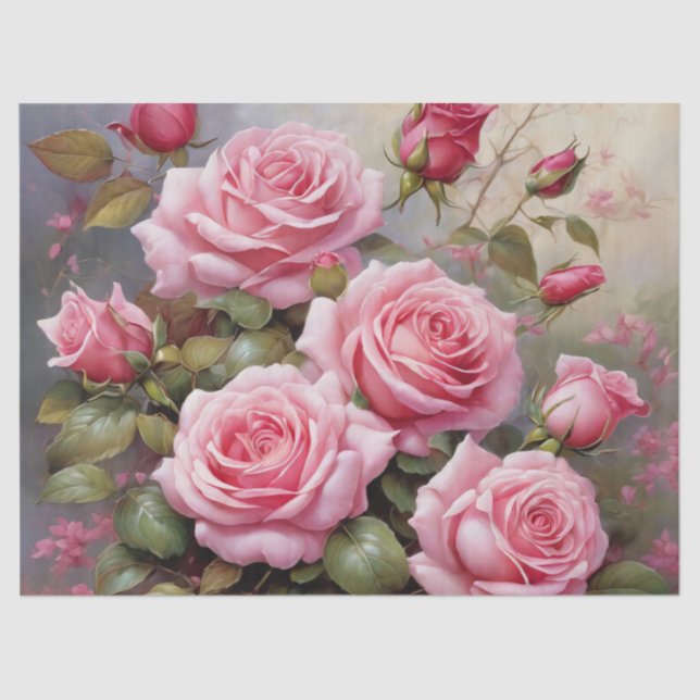 Antique Pink Roses Tissue Paper (Front)