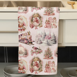 Antique Pink Victorian Christmas Kitchen Towel