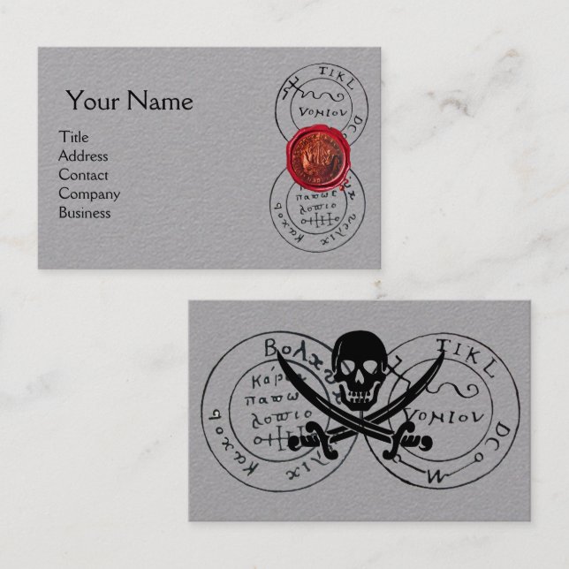 ANTIQUE PIRATES TREASURE MAP,Red Wax Seal Grey Business Card (Front/Back)