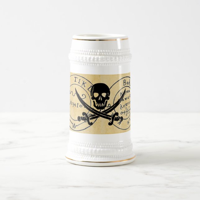 ANTIQUE  PIRATES TREASURE MAP ,SKULL AND SWORDS BEER STEIN (Center)