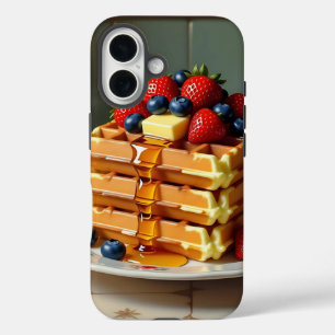 Antique Plate of Waffles with Strawberries  iPhone 16 Case
