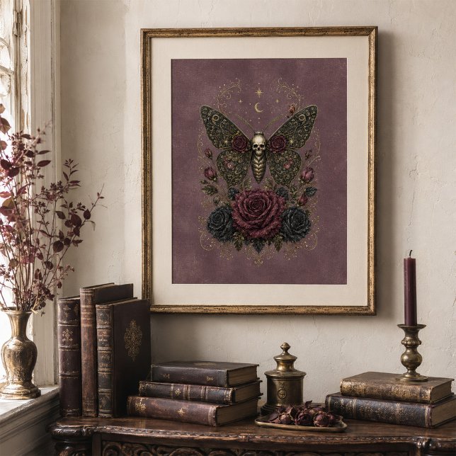 Antique Plum Victorian Gothic Death’s Head Moth Poster (Antique Plum Victorian Gothic Death’s Head Moth Poster)