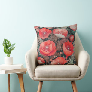 Antique poppies pattern cushion