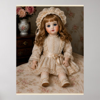 Antique porcelain Doll in vintage style sitting Poster