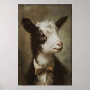 Antique Portrait Kid Print, Goat Wall Art Painting