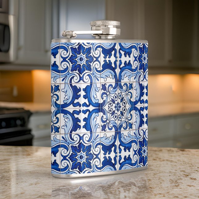 Antique Portuguese Azulejo Blue Pattern Hip Flask (Creator Uploaded)