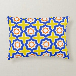 Antique portuguese tiles. Blue and yellow Azulejos Decorative Cushion