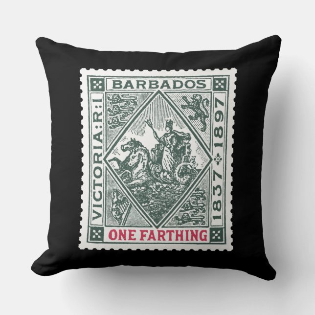 Antique Postage Stamp Barbadoes Green Cushion (Front)