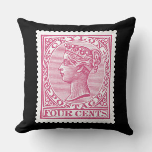 Antique Postage Stamp Ceylon Queen Victoria Cushion