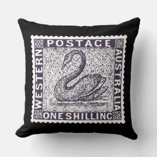 Antique Postage Stamp from Australia with Swan Cushion